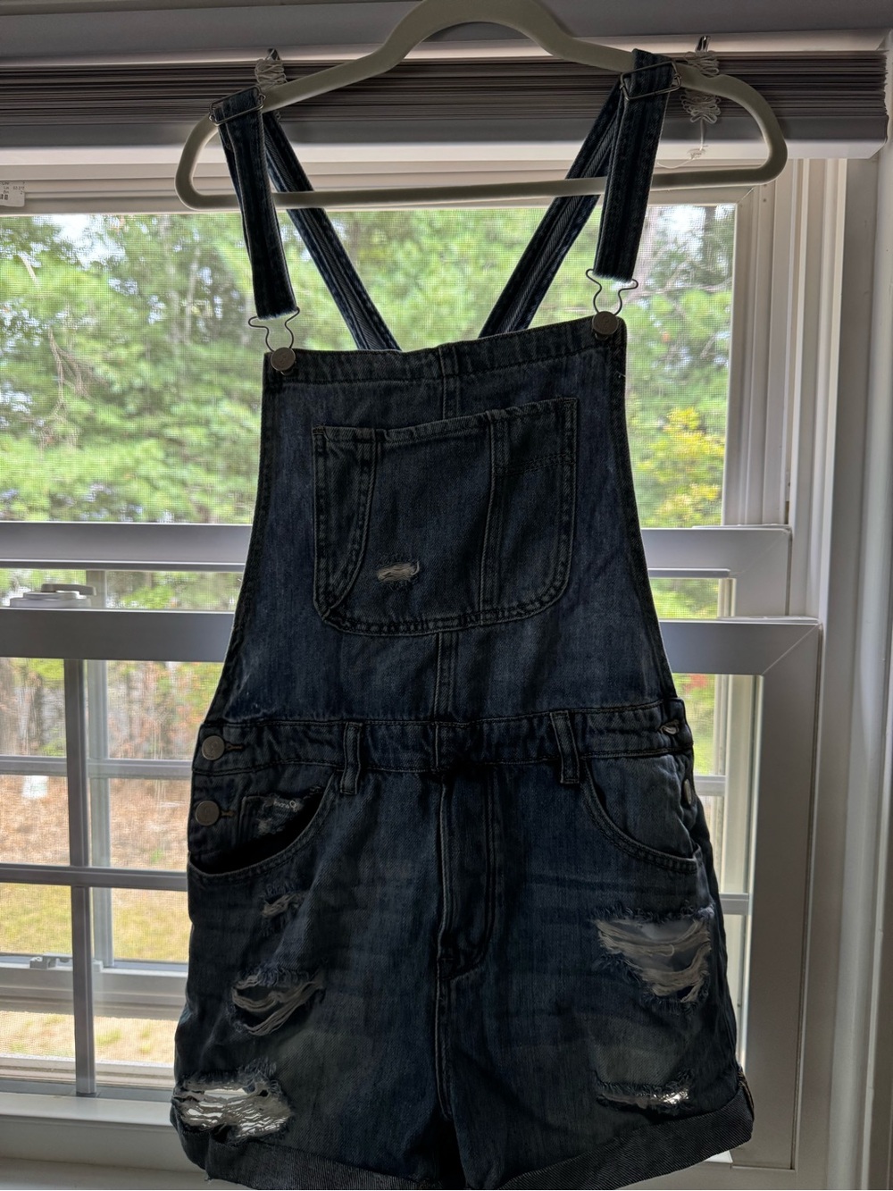 Blue Distressed Women's Denim Overalls
